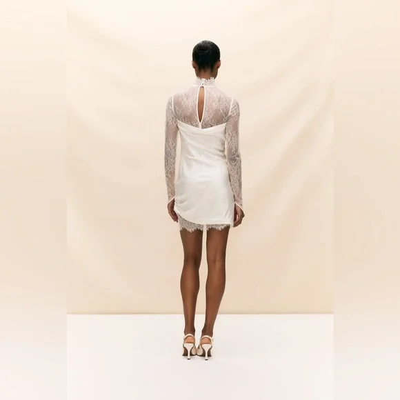 De la vali croissant mini dress in ivory silk satin and lace - Picture 10 of 10